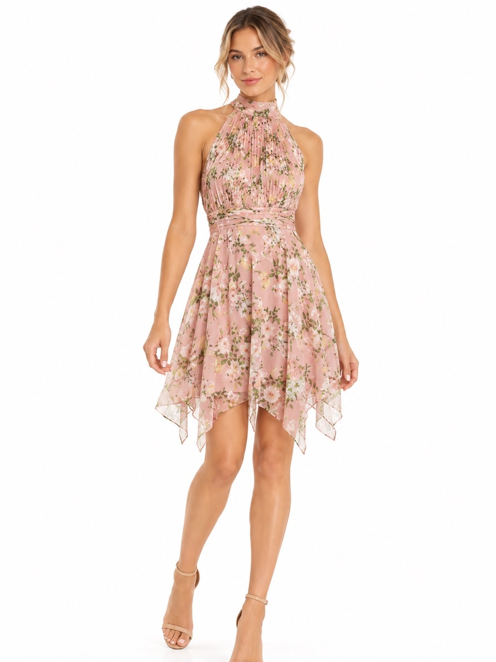 NWT Mac Duggal Ieena 70208 High Neck
Floral Print Dress Pink Multi Size 0